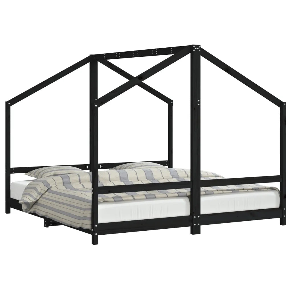 Giroletto per Bambini | Letto Infantile | Lettino Nero 2x(90x190) cm Legno Massello di Pino