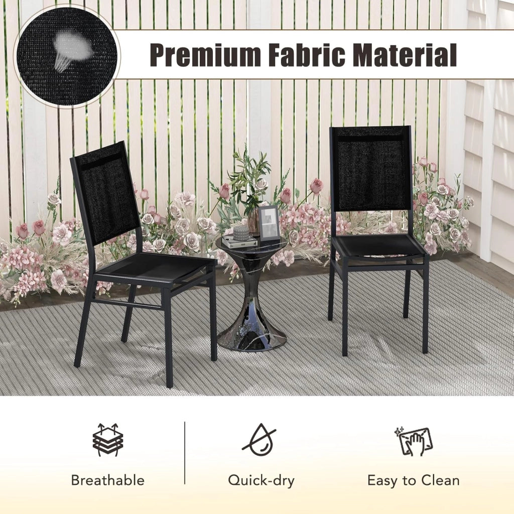 Set di 1 sedie da giardino in tessuto e metallo, per interni ed esterni, sedia da esterno con schienale alto, Desigm Economico, carico di 150 kg, per terrazza, balcone, feste, nero (1)