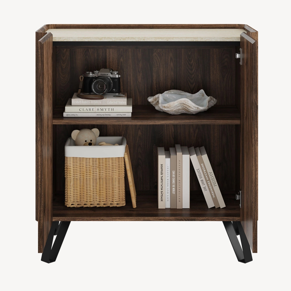 Credenza Trorlon a 2 Ante Mobile Contenitore 83x80x40 cm - Effetto Noce/Travertino [en.casa]
