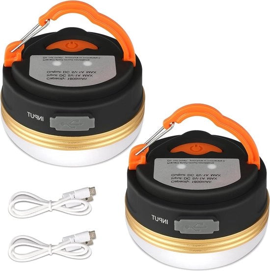 Due pezzi di lampada da campeggio LED USB caricabile, impermeabile, 3 modalità con batteria portatile - illuminazione per tenda per campeggio e emergenze