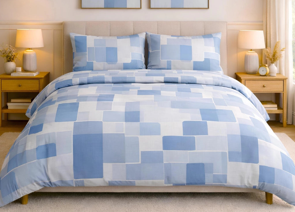 Sacco Copripiumino In 100% Cotone Made Italy Disegno Brick - Piazza E Mezza - Azzurro