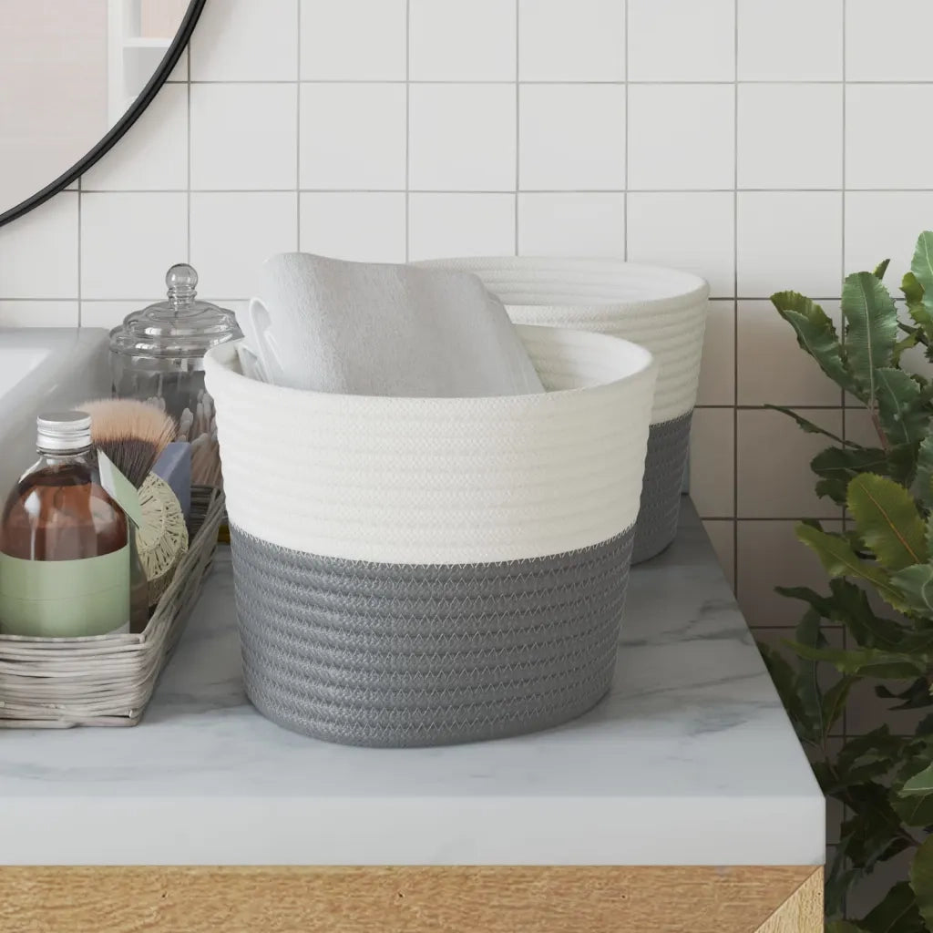 Cestini Portaoggetti 2 pz Grigio e Bianco ?24x18 cm in Cotone CFW3009779