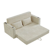 Divano letto 2 posti pieghevole con USB e portabicchieri; tasche laterali in ciniglia beige
