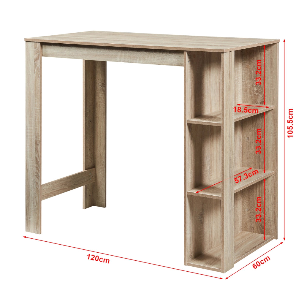 Tavolo Alto da Bar Danderyd Bancone a 3 Ripiani Laterali 120 x 60 x 106 cm - Effetto Rovere [en.casa]