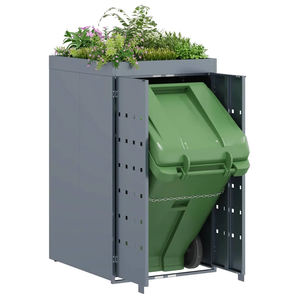Deposito per bidone con tetto da fioriera-Fioriera con Funzione di Stoccaggio per bidone singolo da 240L 672669