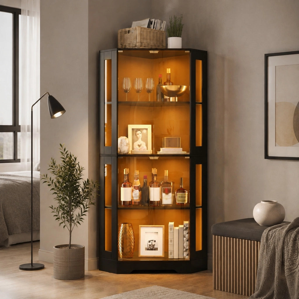 Vetrina in MDF nera con LED RGB, 60x60x165 cm