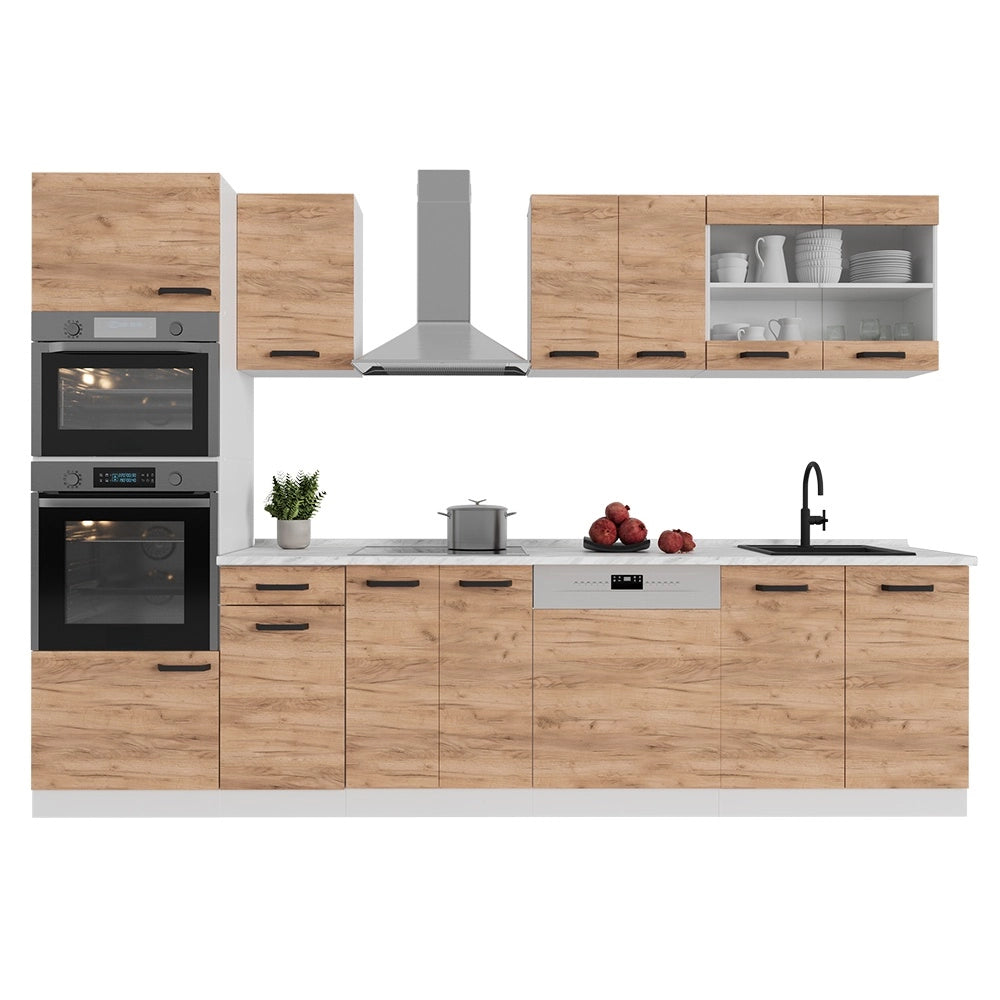 Cucina componibile R-Line Rovere dorato/Bianco 300 cm senza piano di lavoro Vicco