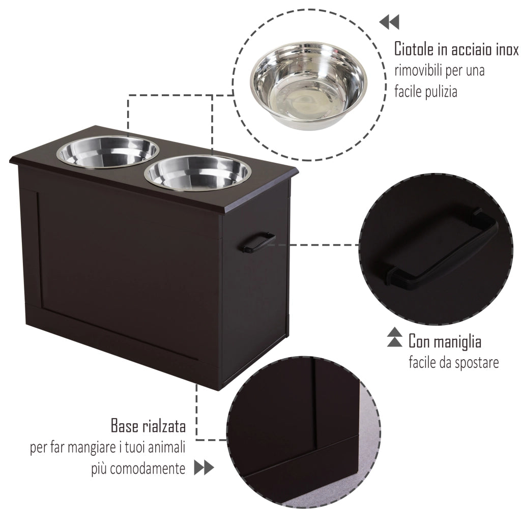 Supporto Portaciotole per Cani Grandi ¨C zephmum ¨C Marrone, MDF e Acciaio Inox, 60x30x41 cm