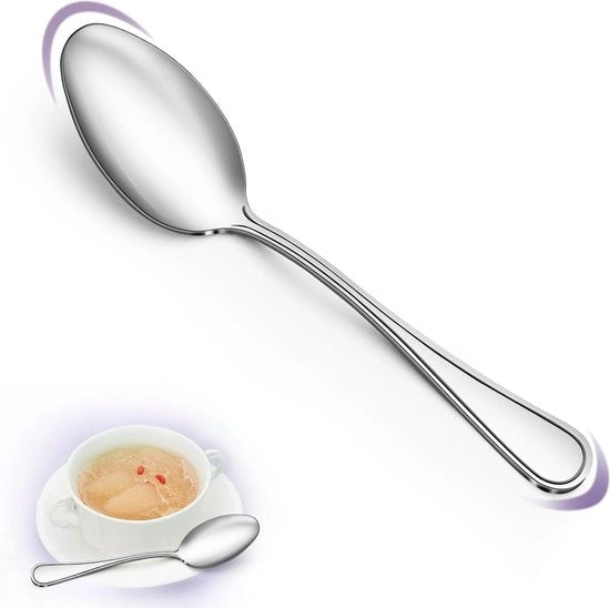 Set di 24 cucchiai in acciaio inossidabile, splendido lucido a specchio, cucchiaio da tavola/soffiatore di zucchero/cucchiaio da dessert per casa, ristorante, festa, lavastoviglie (20 cm)