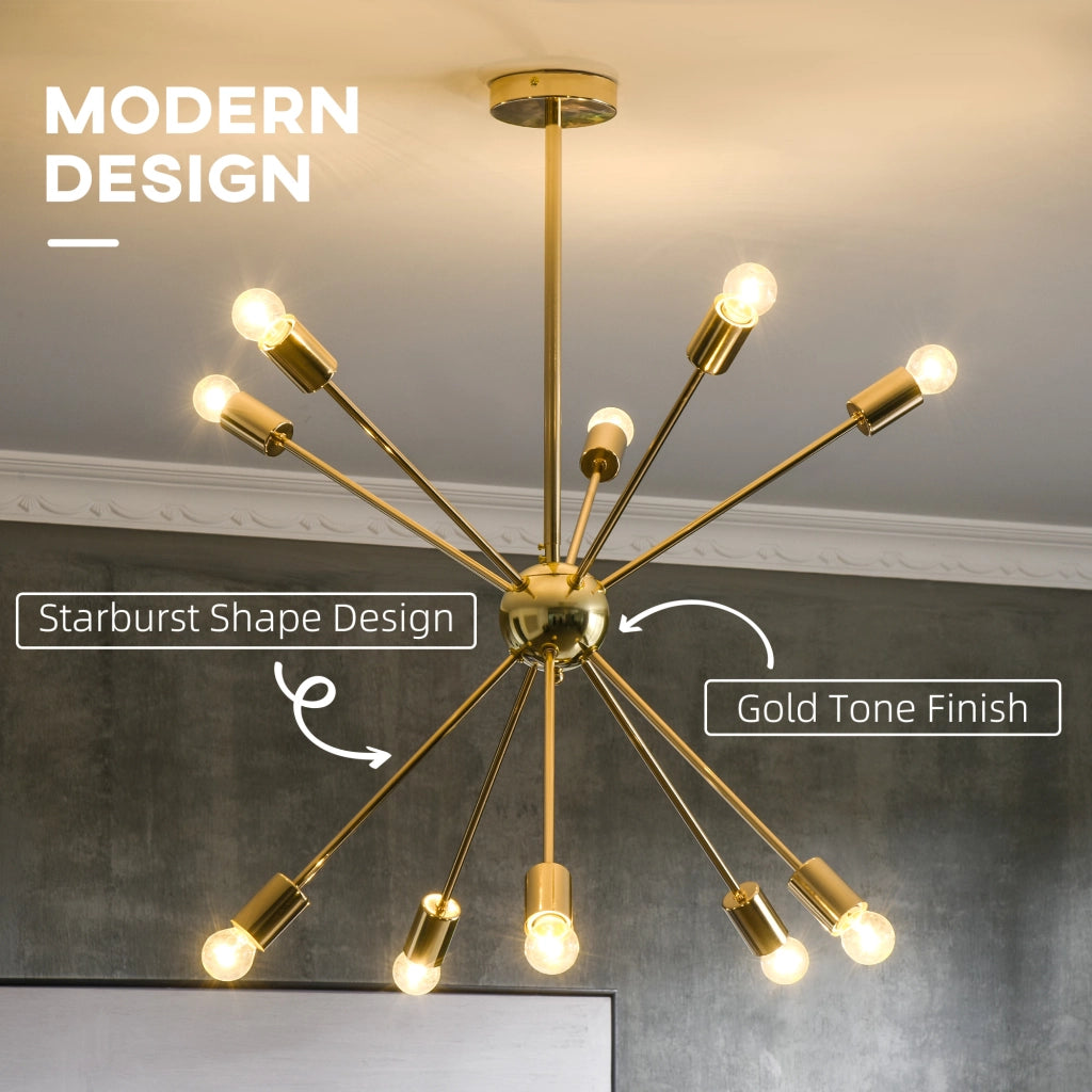 Easycomfort Lampada a Sospensione in Metallo Oro con 10 Luci per Cucina, Soggiorno e Camera da Letto, 65x65x78.5 cm