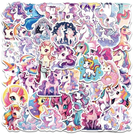 Set di Sticker 50 pezzi - Sticker PVC - Sticker acqua resistente - Sticker unicornio - Sticker estetico - Sticker DIY - Sticker decorativo
