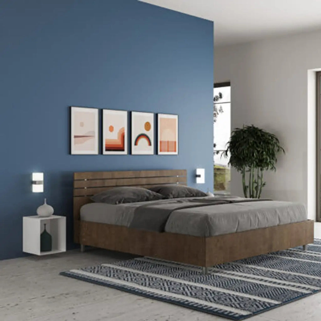 Letto matrimoniale con rete 160x200 testata dritta con doghe noce Ankel