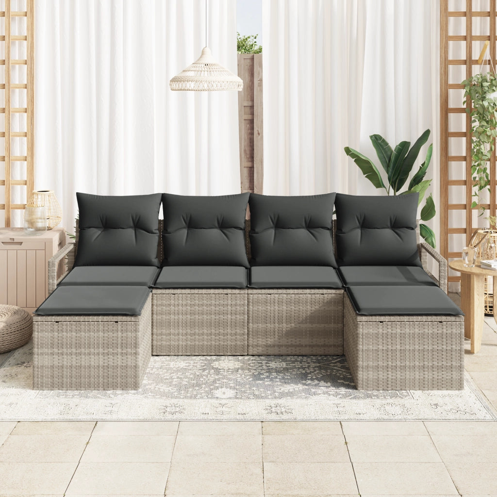 Set da giardino con cuscini  6 pezzi grigio chiaro polyrattan