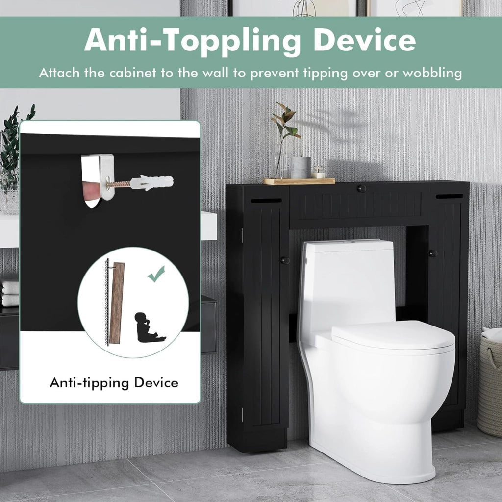 Mobile per Lavatrice, Mobile sopra Toilette, Mobiletto Bagno sopra Toilette, Armadietto da Incasso, in Legno, con Anta, Bagno Salvaspazio, con Porta Carta Igienica (Nero)