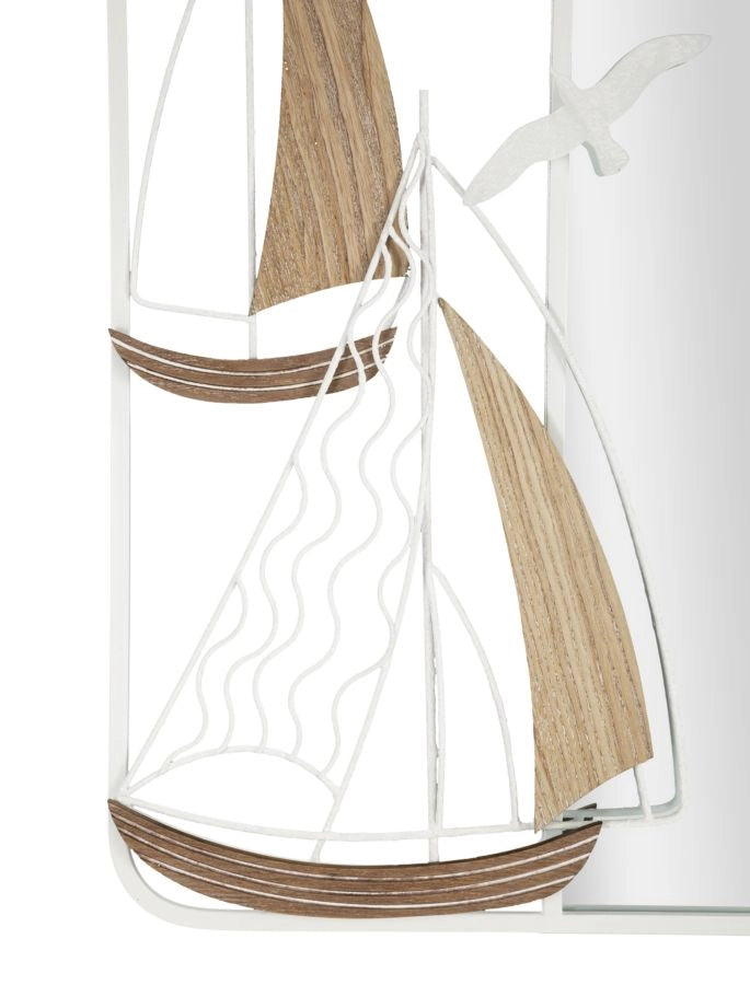 Specchio da Muro Adriatic 60x4,4x60 cm in MDF e Ferro e Specchio Bianco e Marrone