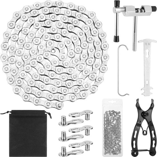 Catena Plus per Bicicletta da Montagna 116 Anelli 6/7/8-Volti con Kit di Attrezzatura e Chiave per Catena