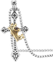 Collier a Clessidra 62cm - Acciaio Inossidabile - Pendente a Corona 6x2,8cm - Collana Elegante Religiosa - Regalo per Lui - Non Rimovibile - Collier per il Collo