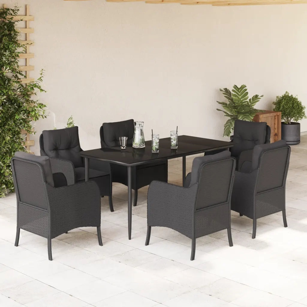 Set da Pranzo da Giardino 7 pz Nero con Cuscini in Polyrattancod mxl 110888