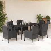 Set da Pranzo da Giardino 7 pz Nero con Cuscini in Polyrattancod mxl 110888
