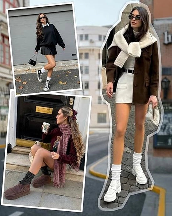 2 Paia di Calze Slouchy Crew per Donne - Cotone Mid Calf a Rilievo Sportive per Sneaker