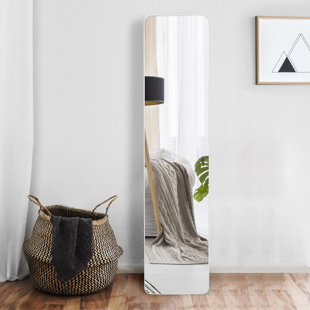 Specchio a figura intera 160 x 37 cm, Specchio da appoggiare o da appendere al muro, Bianco
