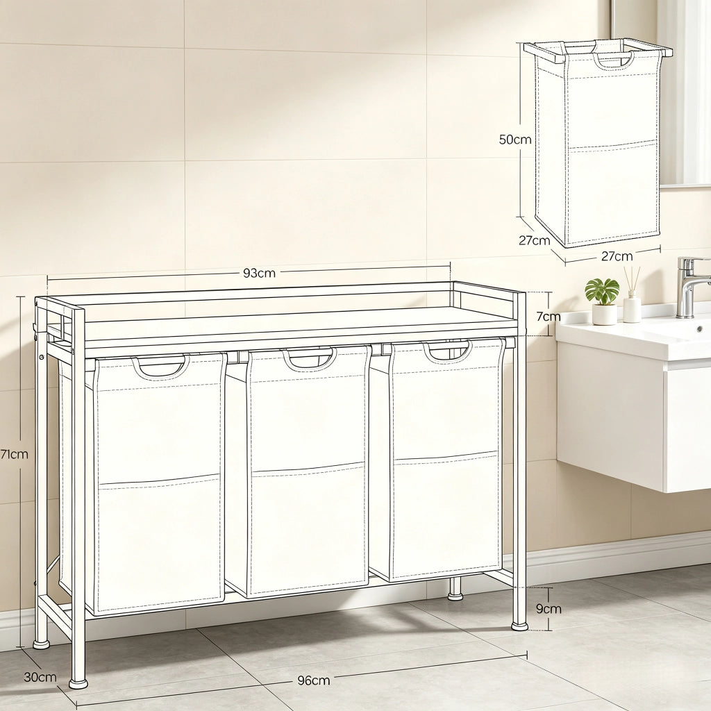 PORTABIANCHERIA con 3 cestelli estraibili 96x30x71 cm Nero/Marrone