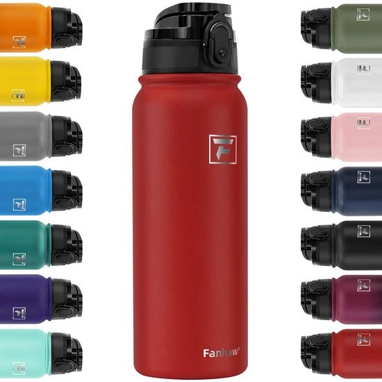 Fusto di acqua in acciaio inossidabile da 600 ml con coperchio a 1 canna - Adatto per scuola, bambini, donne e uomini | Imprermeabile e resistente alla sudorazione con coperchio chiuso (rosso)