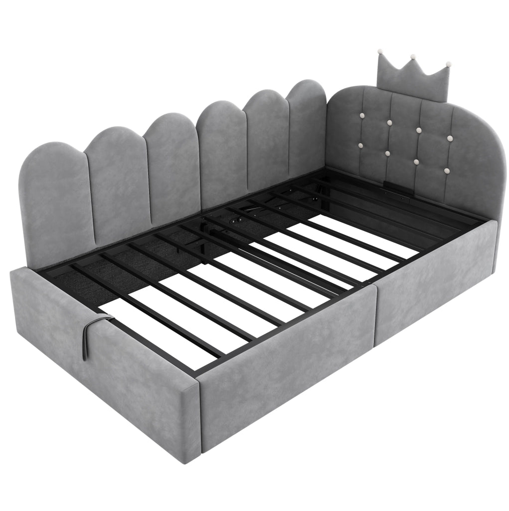 Letto da giorno 90x190 cm con contenitore idraulico; velluto grigio