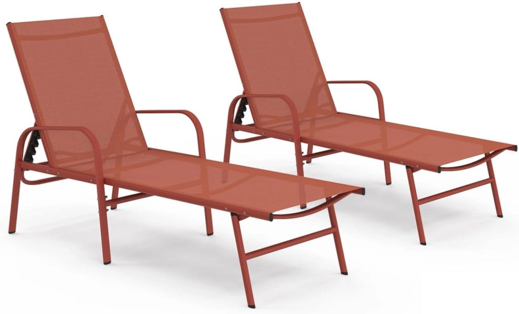 Set di 2 lettini da Giardino reclinabili FIDJI in Acciaio e Tessuto Terracotta