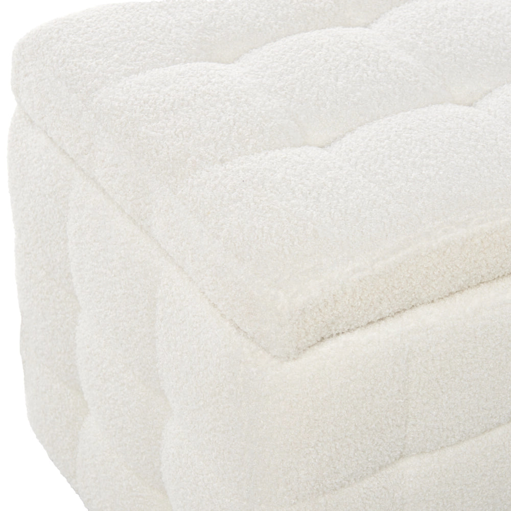 Panca per camera da letto con tappezzeria trapuntata in velluto bouclè bianco ottomana con contenitore