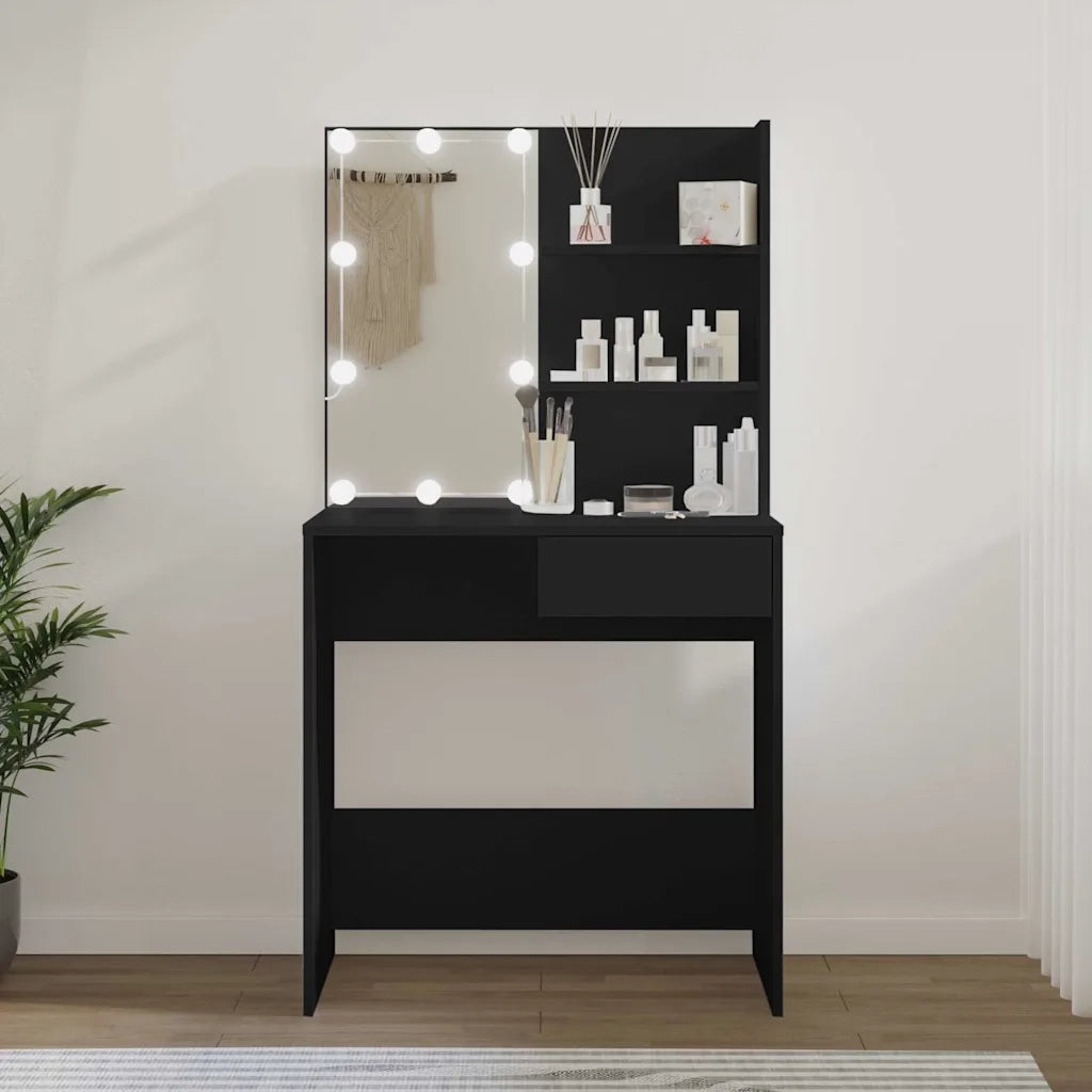Toeletta | Tavolo da Trucco con LED Nera 74,5x40x141 cm