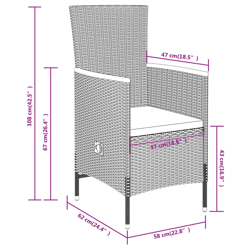 Set da pranzo da giardino per esterni 3 pezzi con cuscini grigio 02_0014132