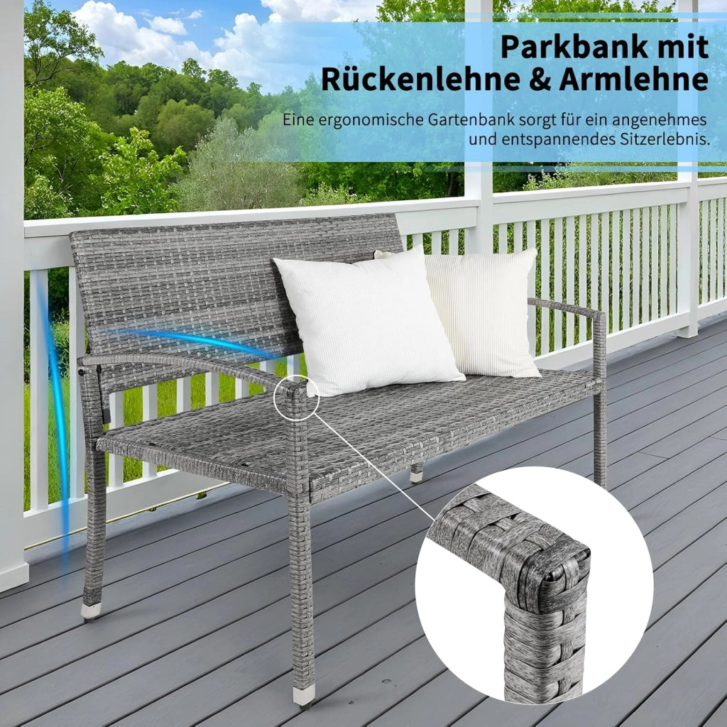 Panca da Giardino in Rattan, Panca da Balcone a 2 Posti, Resistente Alle Intemperie, Rattan Monofacciale, Sedia da Giardino per Esterno, Terrazze e Balcone, 122x60x85 cm, Grigia