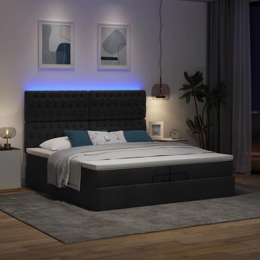 Struttura Letto Pouf con Materassi Nero 200x200 cm in Tessuto 3314116