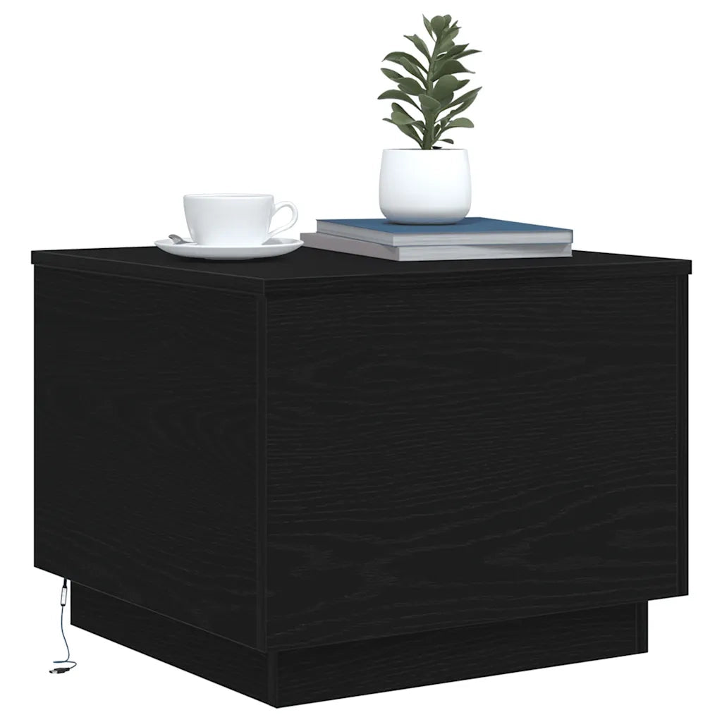 Tavolino da Salotto con Luci LED-Tavolino da soggiorno Rovere Nero 50x50x40 cm 943618