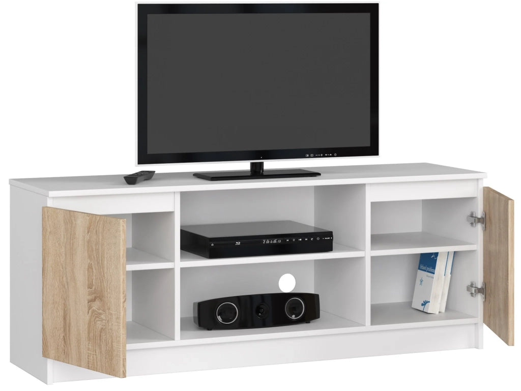 Mobile TV AKORD Bianco 140 cm 2 ante inserto frontale Sonoma Quercia 140x40x55 cm