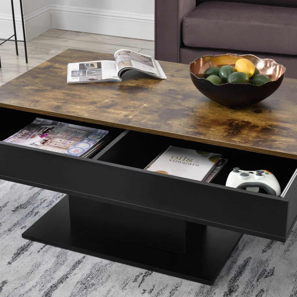 Tavolino da Salotto Lünen con Piano Scorrevole 40 x 110 x 60 cm Nero / Effetto Legno Scuro [en.casa]