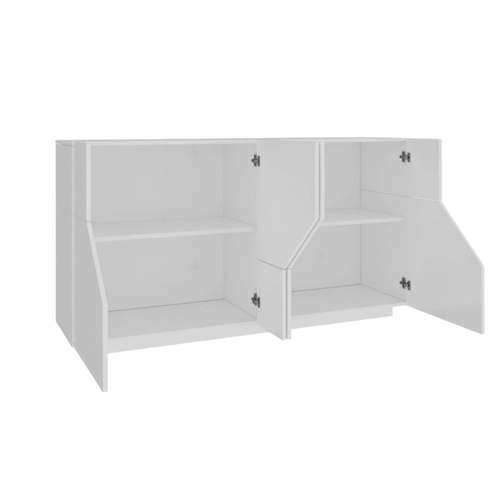 Credenza moderna a 4 ante Ania, Made in Italy, Madia da ingresso, Buffet di design da soggiorno, Cm 200x43h86, Bianco lucido
