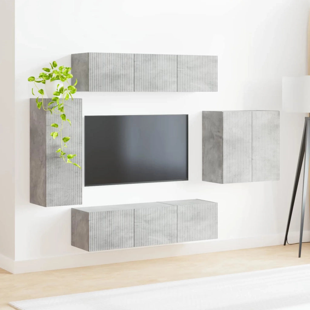 Set di Mobiletto da TV a Parete 6 pcs Grigio cemento