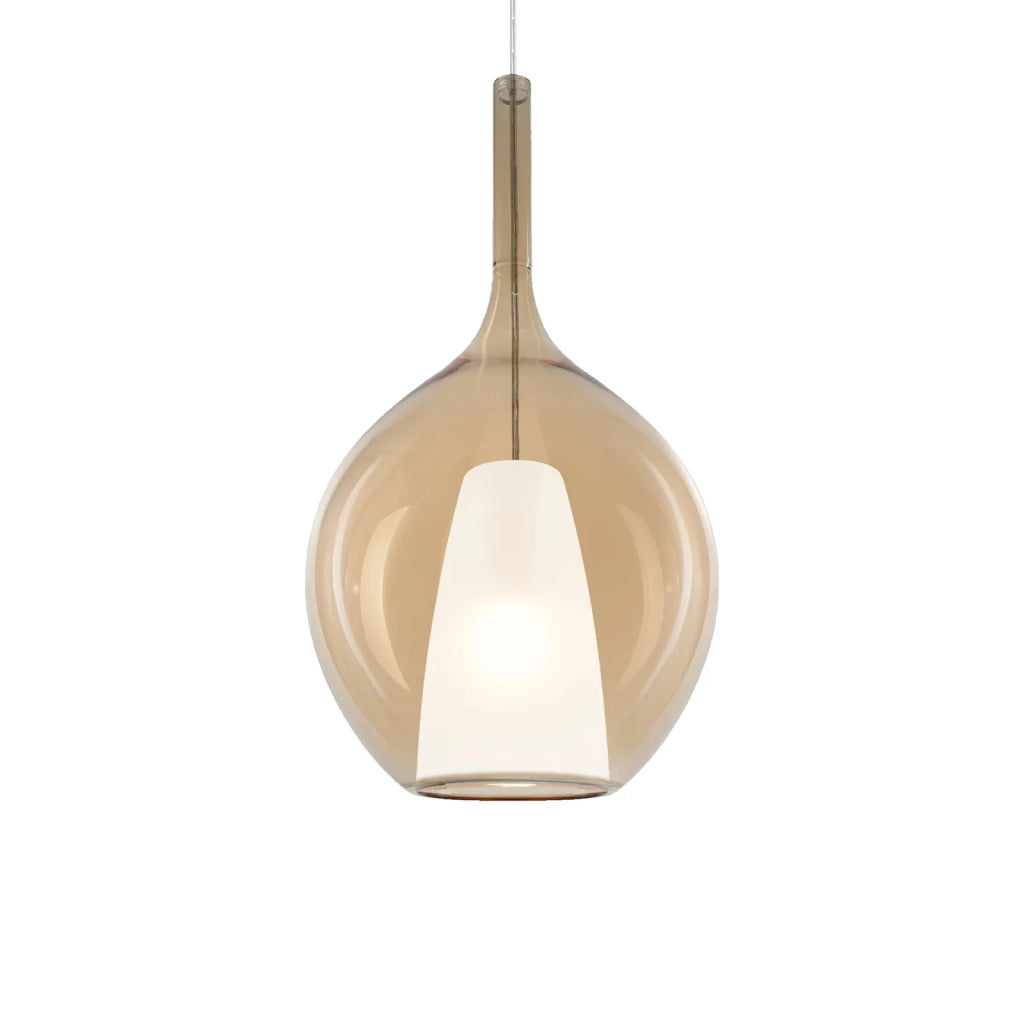 Sospensione Contemporanea Kalique Vetro Ambra Bianco E Cromo 1 Luce E27 H53Cm