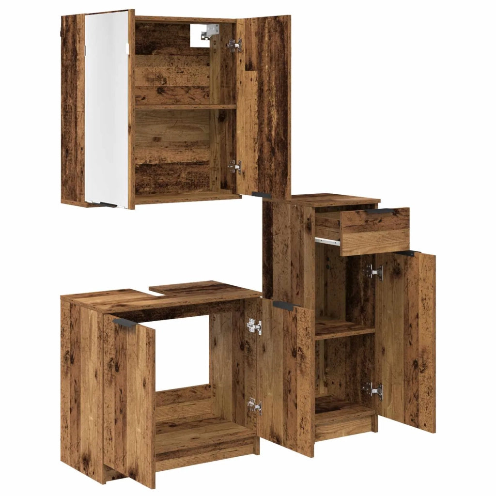 Set di mobili per il bagno con cassetto 3 pcs Legno vecchio