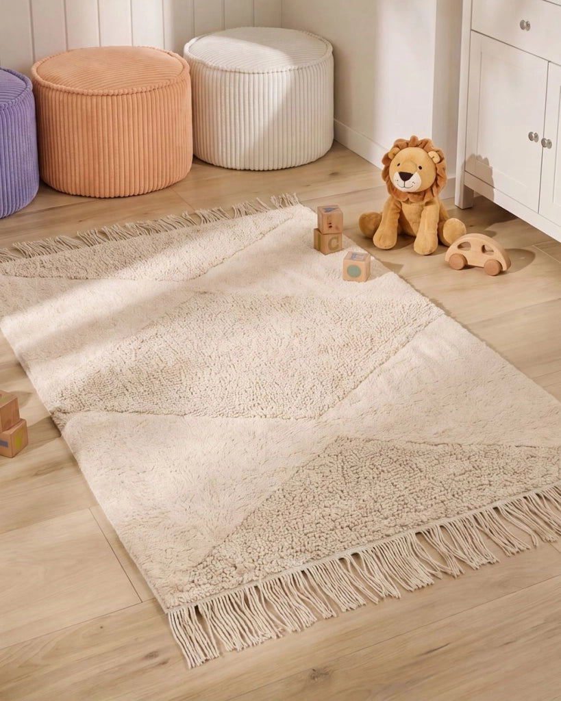 Tappeto Beige Cotone 60 x 90 cm Motivo decorativo geomentrico Stile Boho Soggiorno Bambini Stanza dei bambini