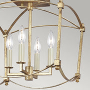Lampada a Soffitto Industrial Nordico Thayer Acciaio Doratura Anticata Grande 4 Luci E14