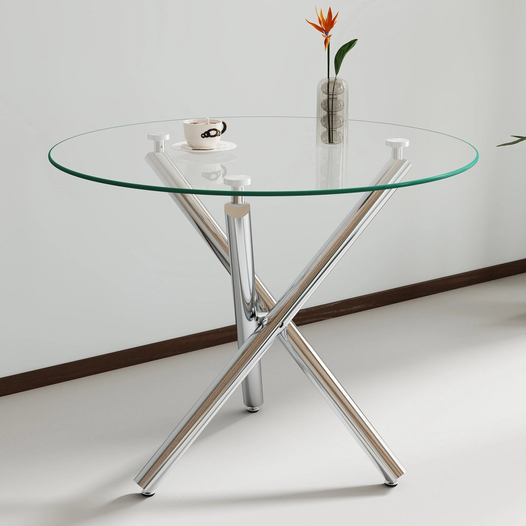 TAVOLO Rotondo in Vetro Temperato 80 x 80 x 76 cm Argento