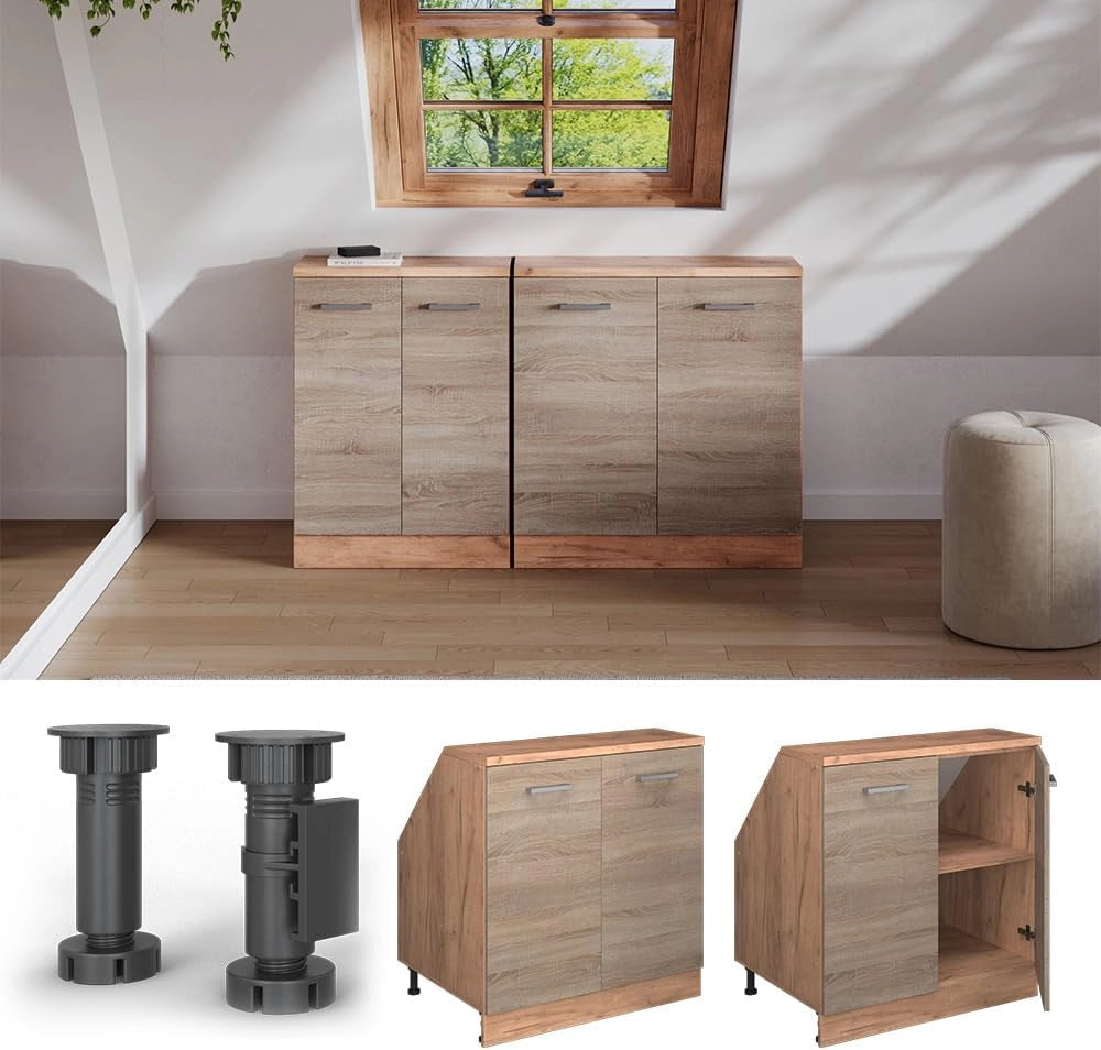 Mobile sottotetto Rion, Sonoma, 80 x 81.6 cm con 2 porte, carcassa 60 cm profondità, adatto per il salvaspazio sotto tetti spioventi