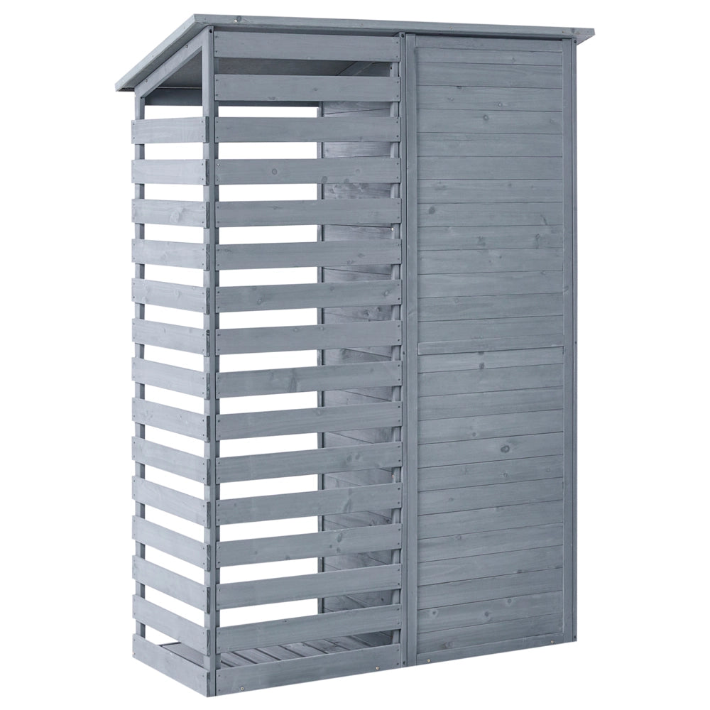 Capanno da giardino per esterni in legno di abete con tetto in asfalto ripiani e porte con chiusura a scatto grigio