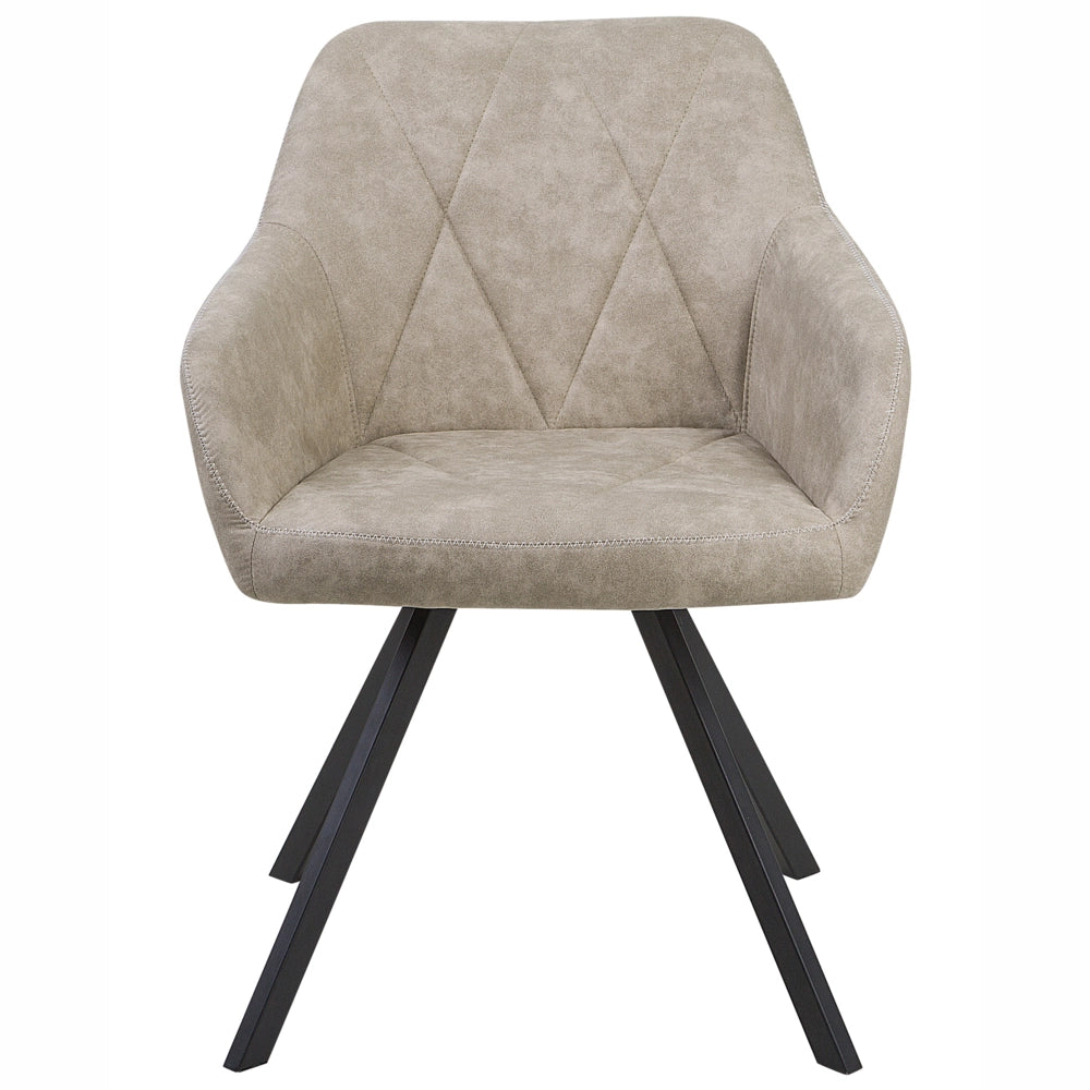 Set di 2 sedie da pranzo in tessuto beige con braccioli schienale trapuntato gambe in metallo Nero retrò di transizione
