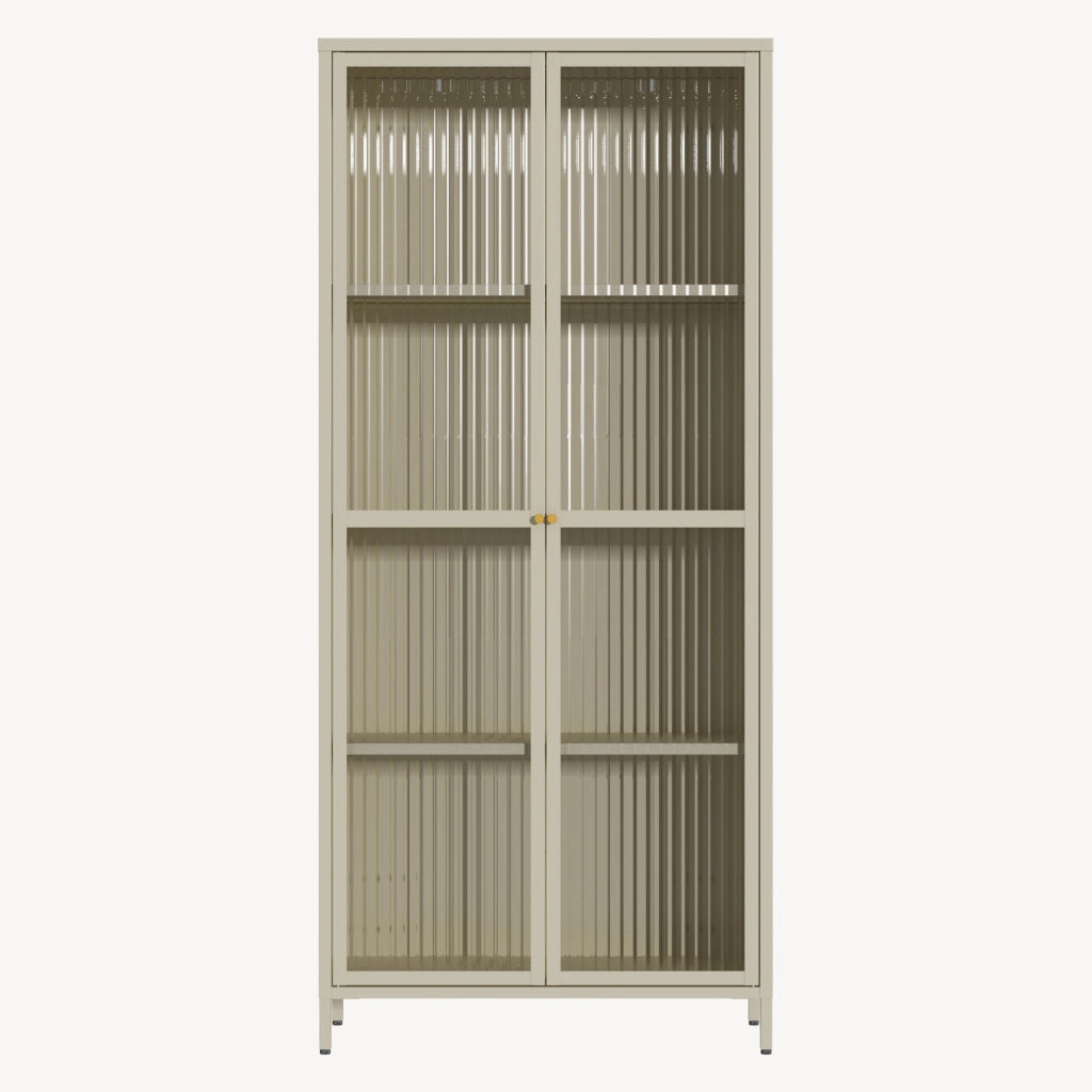 Armadio a Vetrata Säkylä con 4 Scomparti 180 x 80 x 35 cm in Acciaio - Color Cammello [en.casa]