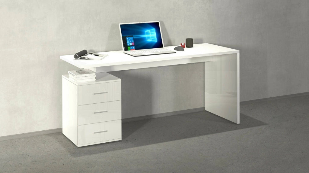 Abisse, Scrivania Modulabile, 160x60x75h cm Bianco Lucido