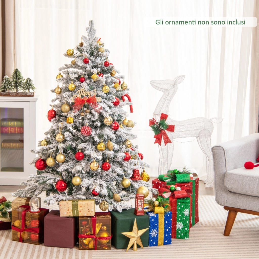 Albero di natale innevato con 120 luci led giunti a cerniera, Albero di natale pre-illuminato 135cm Bianco-Alberi di Natale